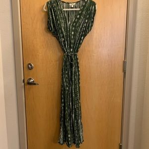 Green Column Maxi Dress Tie Waist Anthropologie